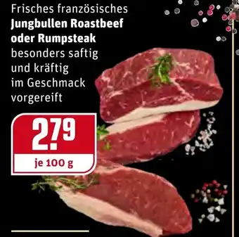 REWE Jungbullen Roastbeef oder Rumpsteak 100g Angebot