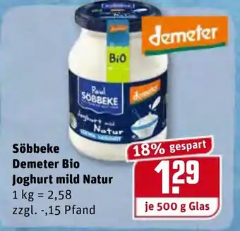 REWE Söbbeke Demeter Bio Joghurt Mild Natur 500g Angebot