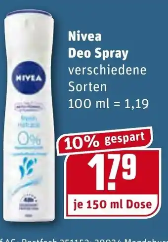 REWE Nivea Deo Spray 150ml Angebot