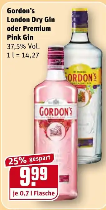 REWE Gordon's London Dry Gin oder Premium Pink Gin 0,7L Angebot