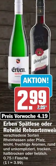 AEZ Erben Spätlese oder Rotwild Rebsortenweine 0,75 L Flasche Angebot