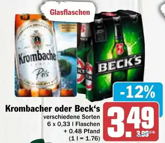 AEZ Krombacher oder Beck's 6x0,33 L Flaschen Angebot