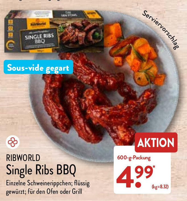 Ribworld Single Ribs BBQ 600 g Packung Angebot bei Aldi Nord