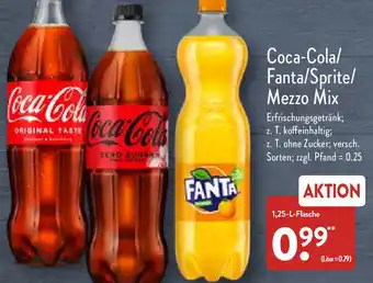 Aldi Nord Coca-Cola, Fanta, Sprite oder Mezzo Mix 1,25 L Flasche Angebot