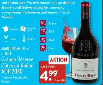 Aldi Nord Marquis Moulin D'éole Grande Réserve Côtes du Rhône AOP 2020 Angebot