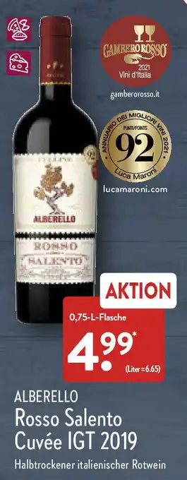 Aldi Nord Alberello Rosso Salento Cuvée IGT 2019 Angebot