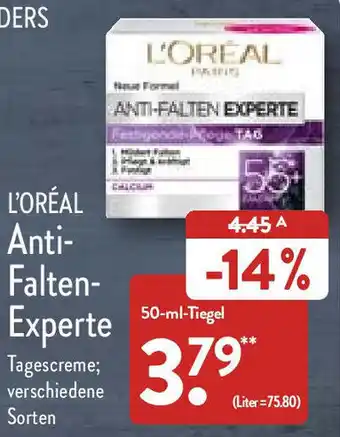 Aldi Nord L'Oréal Anti Falten Experte Tagescreme 50 ml Angebot