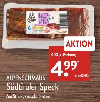 Aldi Nord Alpenschmaus Südtiroler Speck 400 g Packung Angebot