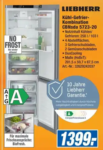 Expert Technomarkt Liebherr Kühl Gefrier Kombination CBNsda 5723-20 Angebot