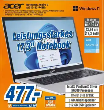 expert Techno Land Acer Notebook Aspire 3 (A317-33-P49E) Angebot