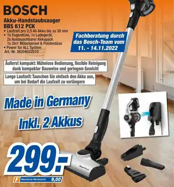 expert Techno Land Bosch Akku Handstaubsauger BBS 612 PCK Angebot