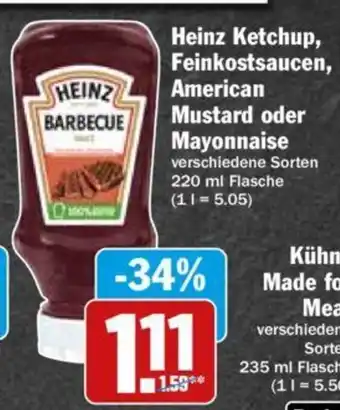 Hit Heinz Feinkostsaucen, American Mustard o. Mayonnaise 220ml Angebot