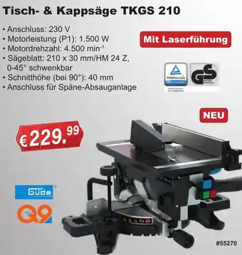 Stabilo Fachmarkt Güde Tisch & Kappsäge TKGS 210 Angebot