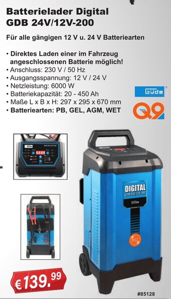 Stabilo Fachmarkt Güde Batterielader Digital GDB 24V/12V-200 Angebot