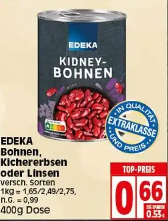 Elli Markt Edeka Bohnen, Kichererbsen oder Linsen 400 g Dose Angebot