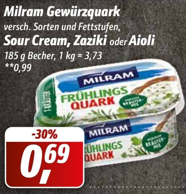 Milram Gewürz Quark, Sour Cream, Zaziki oder Aioli 185g Becher Angebot bei Simmel