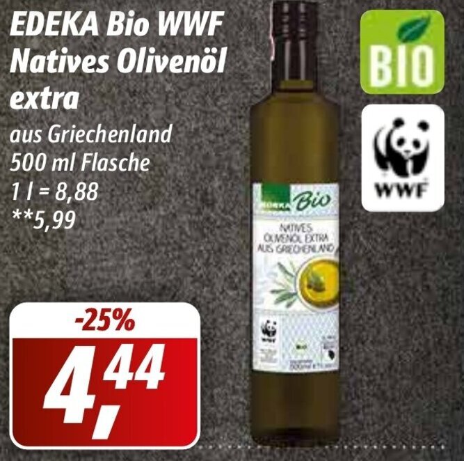 Edeka Bio WWF Natives Olivenöl Extra 500 ml Flasche Angebot bei Simmel