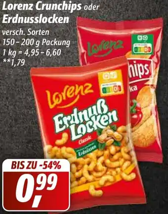 Simmel Lorenz Crunchips oder Erdnusslocken 150-200 g Packung Angebot