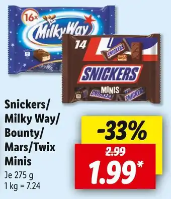 Lidl Snickers/ milky way/ bounty/ mars/twix schokoriegeln minis Angebot