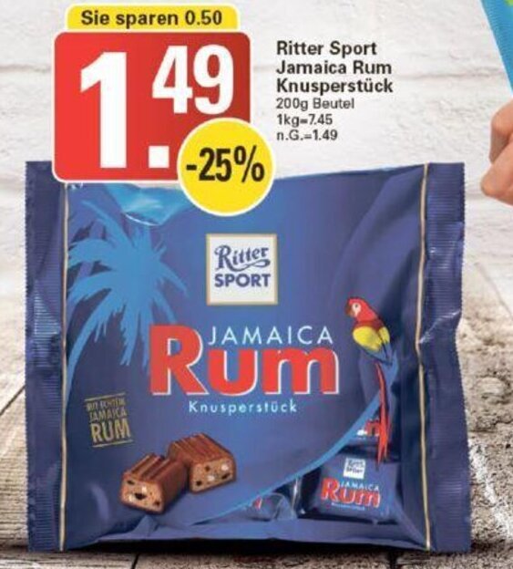 Ritter Sport Jamaica Rum Knusperstück 200g Beutel Angebot bei WEZ