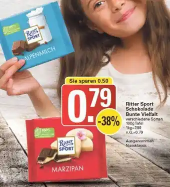 WEZ Ritter Sport Schokolade Bunte Vielfalt 100g Tafel Angebot