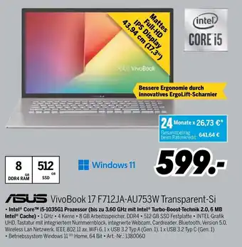 MEDIMAX Asus VivoBook 17 F712JA-AU753W Transparent Si Angebot