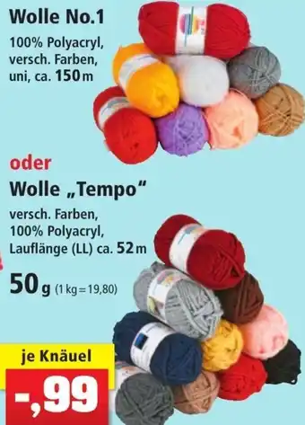 Thomas Philipps Wolle No.1 oder Wolle ,,Tempo" 50 g Angebot