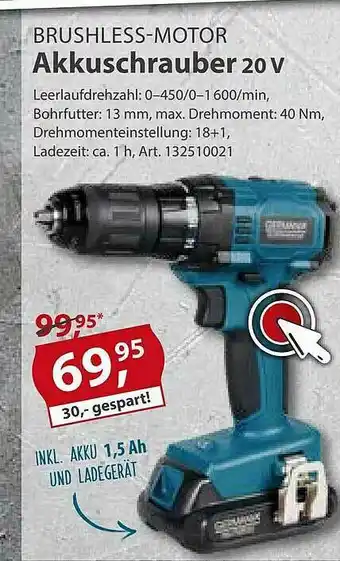 Sonderpreis Baumarkt Burshless-motor Akkuschrauber 20 V Angebot