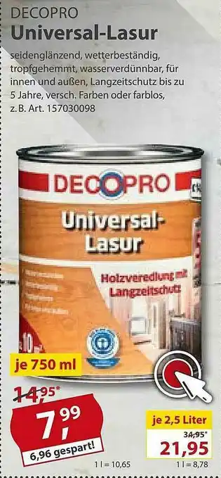 Sonderpreis Baumarkt Decopro Universal-lasur Angebot