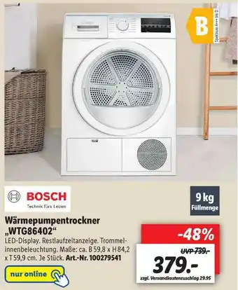 Lidl Bosch Wärmepumpentrockner Wtg86402 Angebot