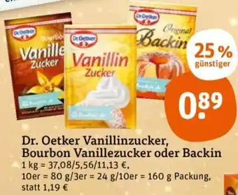 tegut Dr. Oetker Vanillinzucker, Bourbon Vanillezucker oder Backin 160 g Packung Angebot