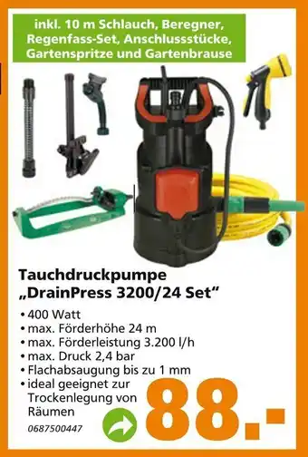 Globus Baumarkt Tauchdruckpumpe DrainPress 3200/24 Set Angebot