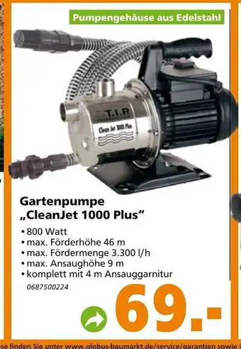 Globus Baumarkt Gartenpumpe CleanJet 1000 Plus Angebot