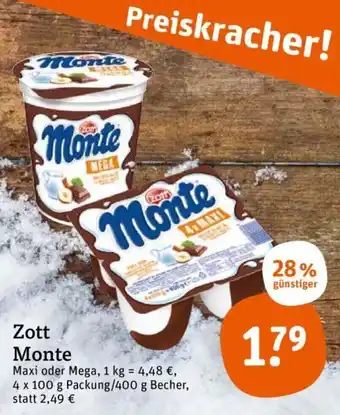 tegut Zott Monte 4x100 g Packung/400 g Becher Angebot