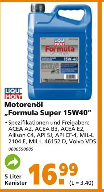 Globus Baumarkt Liqui Moly Motorenöl Formula Super 15W40 Angebot