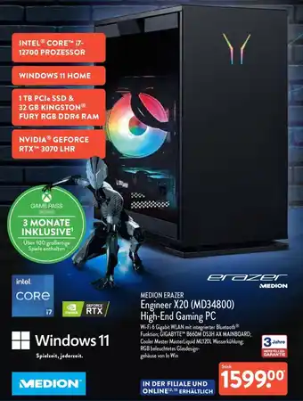 Aldi Nord Medion Erazer Engineer X20 (MD34800) High End Gaming PC Angebot