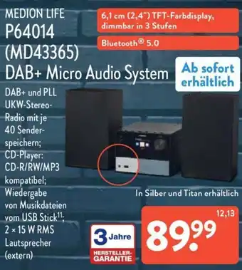 Aldi Nord Medion Life P64014 (MD43365) DAB+Micro Audio System Angebot