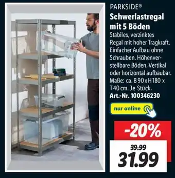 Lidl Parkside Schwerlastregal mit 5 Böden Angebot