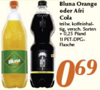 Bluna Orange oder Afri Cola 1L PET DPG Flasche Angebot bei inkoop