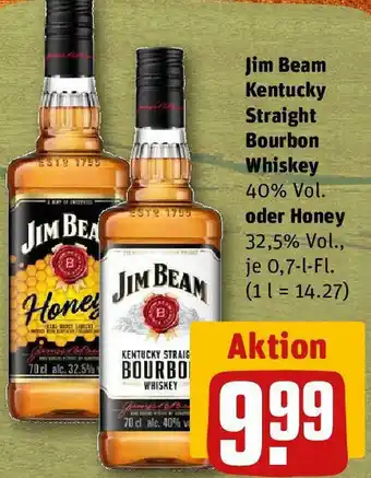 REWE Jim Beam Kentucky Straight Bourbon Whiskey oder Honey 0,7 L-Fl. Angebot