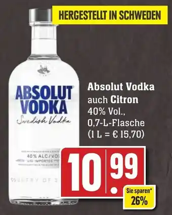 Edeka Neukauf Absolut Vodka auch Citron 0,7 L Flasche Angebot