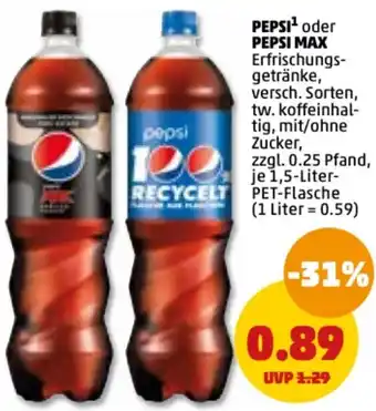 PENNY Pepsi oder Pepsi Max 1,5 Liter PET Flasche Angebot