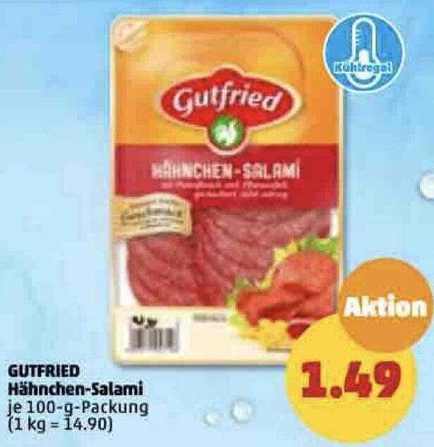 Gutfried Hähnchen Salami 100 g Packung Angebot bei PENNY