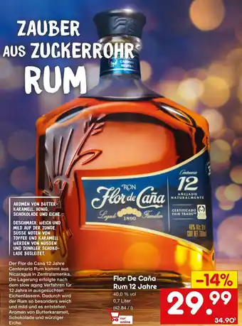 Netto Marken-Discount Flor De Caña Rum 12 Jahre 0,7 Liter Angebot