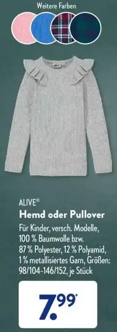 Aldi Süd Alive Hemd oder Pullover Angebot