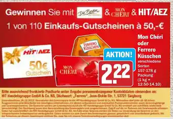 AEZ Mon Cheri 157g o. Ferrero Kusschen 178g Angebot