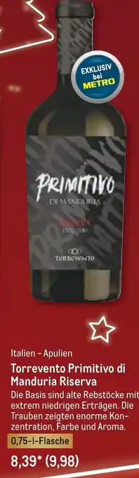 METRO Torrevento Primitivo di Manduria Riserva 0,75 L Flasche Angebot