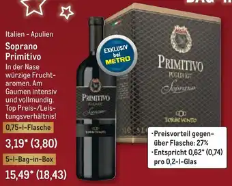 METRO Soprano Primitivo 0,75 L Flasche Angebot