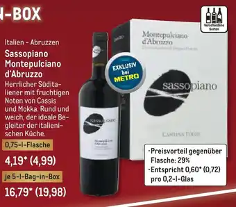 METRO Sassopiano Montepulciano d'Abruzzo 0,75 L Flasche Angebot