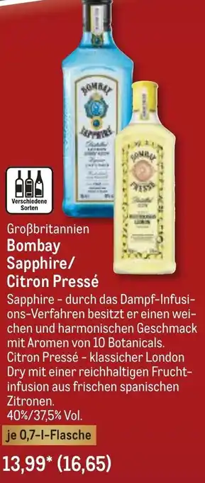 METRO Bombay Sapphire/Citron Pressé 0,7 L Flasche Angebot